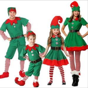 Christmas costume children's Christmas elf costume cosplay parent-child wear adult children men and women green Christmas costum