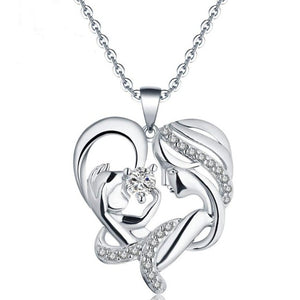 Mom's love, mother's day heart-shaped zircon necklace mom and baby