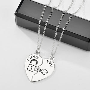 2 PCs/Set Couple Necklace for Women and Men Silver Two Pieces Heart Pendant Paired Necklace Fashion Necklace Gifts for Women