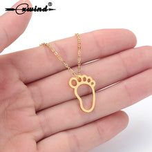 Load image into Gallery viewer, Cxwind Stainless Steel Child Feet Pendants Necklaces Mom Baby Monther&#39;s Day Gift Geometric Foot Necklace Charm Chain Jewelry