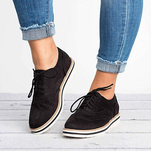 Women Oxfords Cut-Outs Lace Up Brogue Shoes Flat Platform  England Ladies Non-slip Shoes Breathable Casual Female Low Footwear