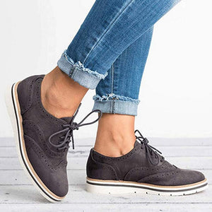 Women Oxfords Cut-Outs Lace Up Brogue Shoes Flat Platform  England Ladies Non-slip Shoes Breathable Casual Female Low Footwear