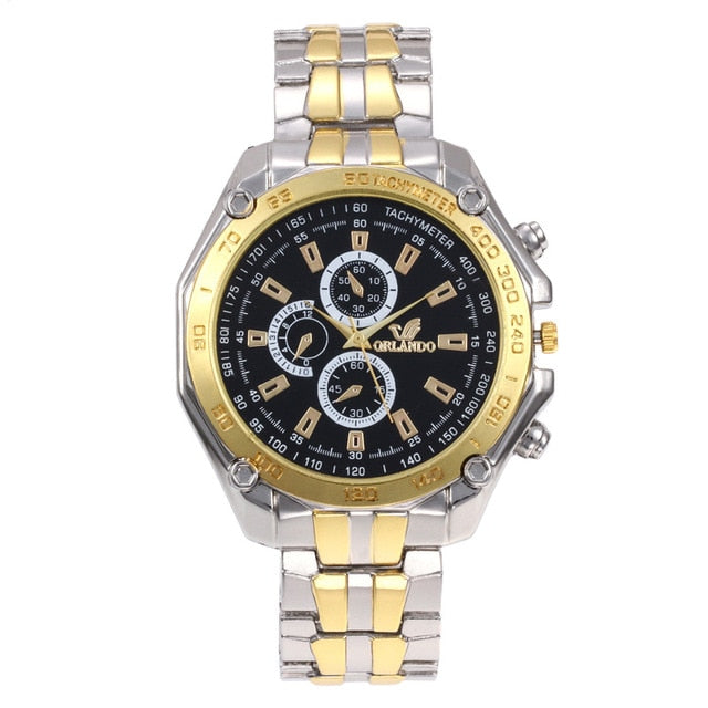 ORLANDO Brand Men Watches Quartz Silver-gold Stainless Steel Wristwatch Male Classic Dress Business Watch masculino Relogio