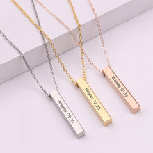 Load image into Gallery viewer, customize necklace Four Sides Engraving Personalized Square 3D Bar Custom Name Necklace Stainless Steel Pendant Women/Men Gifts