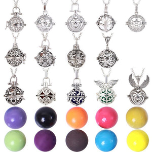 16mm Multicolor Sound Music Ball Angel Ball Harmony Caller Aromatherapy Hollow Carved Heart Locket Necklace Pregnant Baby Gift