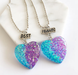 2PCS/Set,  Bling Heart Best Friends Necklaces Stereo soft simulation Imitation Necklace For Children Jewelry