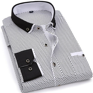 Print Casual Men Long Sleeve Shirt Stitching Fashion Pocket Design Fabric Soft Comfortable Men Dress Slim Fit