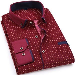 Print Casual Men Long Sleeve Shirt Stitching Fashion Pocket Design Fabric Soft Comfortable Men Dress Slim Fit