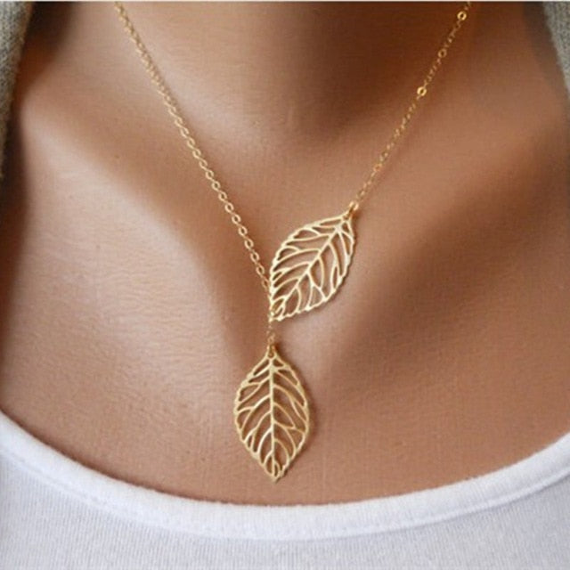 Two Leaves Pendant Clavicle Necklaces For Women