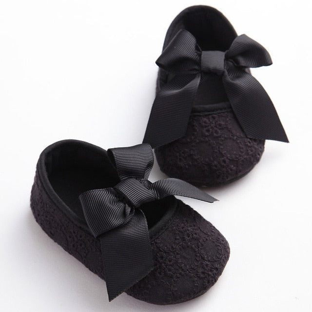 Cute baby shoes first walkers Toddler Infant Baby Girl Boy Flower Bowknot Shoes Crib Shoes Soft Sole Prewalker Black White 0-18M