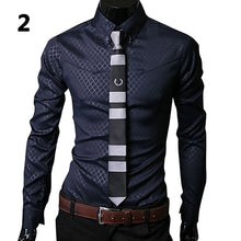 Load image into Gallery viewer, Men Argyle Luxury Business Style Slim Fit Long Sleeve Casual Dress Shirt