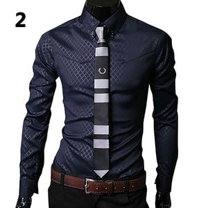 Men Argyle Luxury Business Style Slim Fit Long Sleeve Casual Dress Shirt