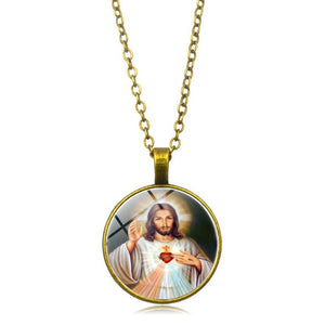 Blessed Virgin Mary Mother of Baby Necklace Jesus Christ Christian Pendant Catholic Religious Glass Tile Necklaces Pendants