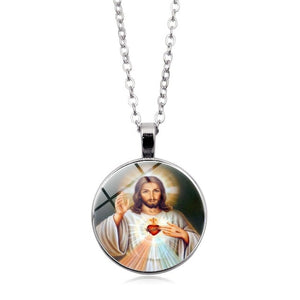 Blessed Virgin Mary Mother of Baby Necklace Jesus Christ Christian Pendant Catholic Religious Glass Tile Necklaces Pendants