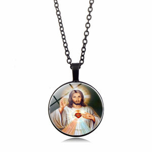 Blessed Virgin Mary Mother of Baby Necklace Jesus Christ Christian Pendant Catholic Religious Glass Tile Necklaces Pendants