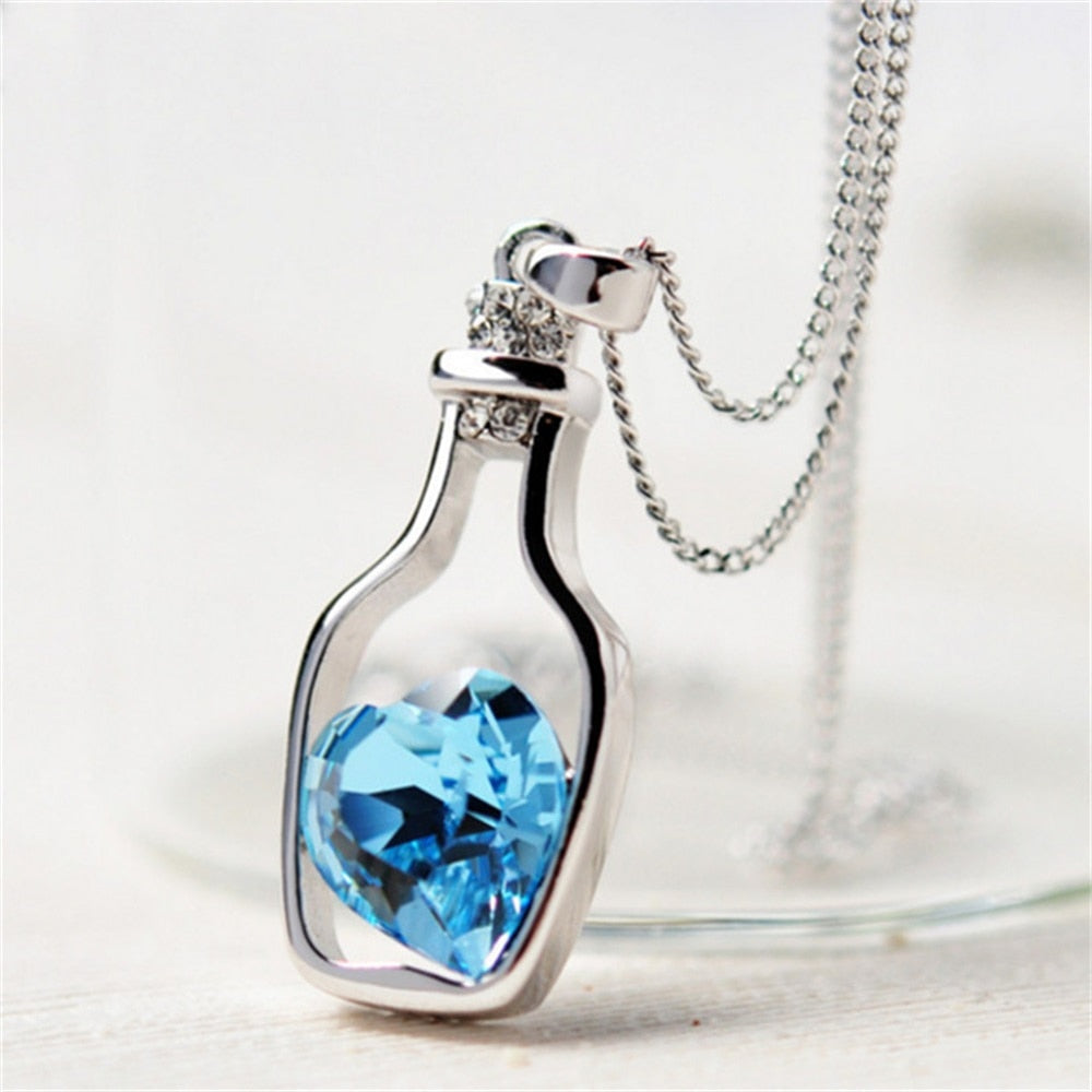 Blue Heart Crystal Pendant Necklace