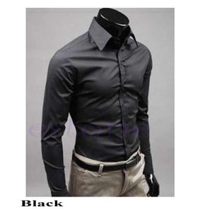 Men 's Fashion Candy Color Long - sleeved Slim Business Casual Shirt