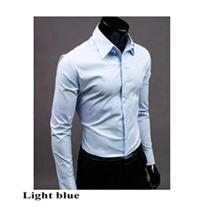 Men 's Fashion Candy Color Long - sleeved Slim Business Casual Shirt