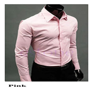 Men 's Fashion Candy Color Long - sleeved Slim Business Casual Shirt