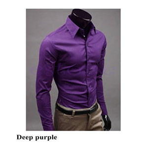 Men 's Fashion Candy Color Long - sleeved Slim Business Casual Shirt