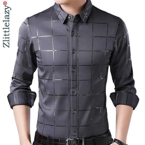 casual spring luxury plaid long sleeve slim fit
