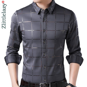 casual spring luxury plaid long sleeve slim fit