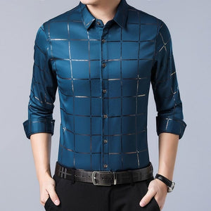 casual spring luxury plaid long sleeve slim fit