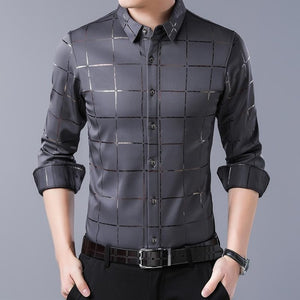 casual spring luxury plaid long sleeve slim fit
