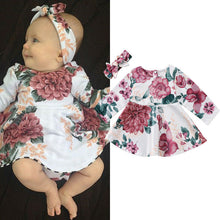 Load image into Gallery viewer, Newborn Infant Baby Girls Dress Floral Kids Long Sleeve Dress +Headband 2pcs Outfits Set Clothes For 0-24 Month