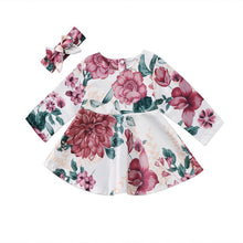 Load image into Gallery viewer, Newborn Infant Baby Girls Dress Floral Kids Long Sleeve Dress +Headband 2pcs Outfits Set Clothes For 0-24 Month